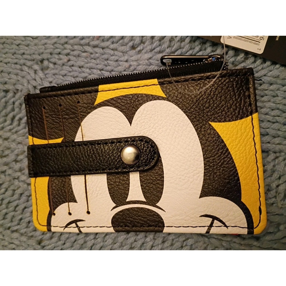 Disney Mickey Mouse Buckle Down ID Wallet Yellow Red Vegan Leather New - Picture 5 of 5